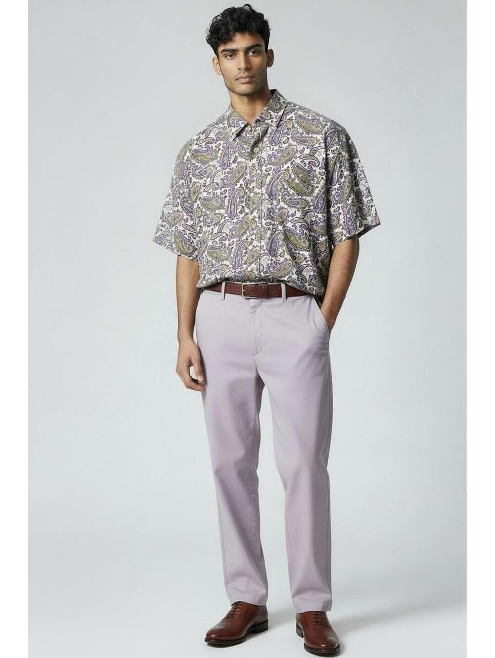 Alan Flusser Men's Multicolor Paisley Short Sleeve Button-Up Shirt, Size Medium